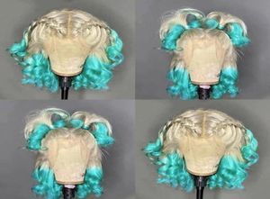 2021 Fashion 360 Frontal Short Wigs Wigs Blonde Ombre Couleur verte Brésilien Brésilien Synthétique Lace Front Perruque pour femmes Cosplay3858590