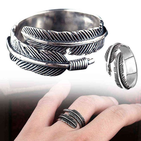 2021 mode réglable feuille os anneau Antique anneaux de mariage plume anneaux Vintage vente en gros Style de rue femmes bijoux G1125