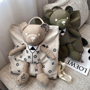 2021 Fashion Bear Doll Canvas Backpack vrouwelijke Leisure grote capaciteit reizen Student schoolbag279d