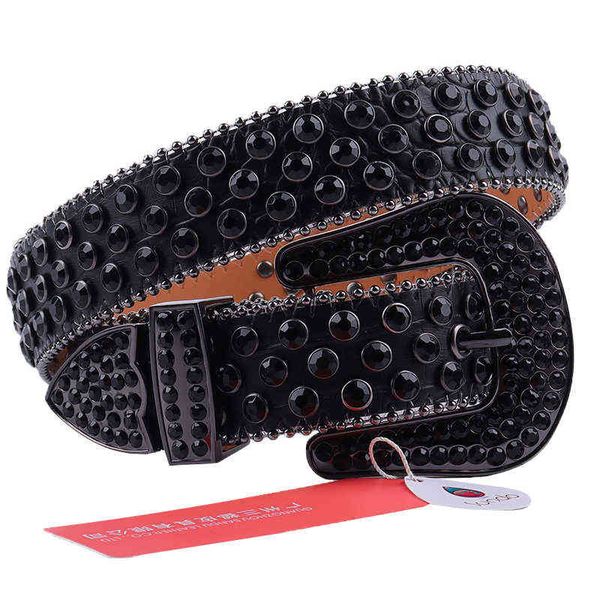 2021 Mode Ceinture noire pour hommes Strass Ceinture cloutée Luxe Femmes Diamant Bracelet en cuir Designer Ceinture Cinto Luxo Masculino AA220312