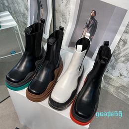 Botas de marca de moda para mujer, botas gruesas con plataforma, botas de diseñador de lujo para mujer, botas de diseñador a media pantorrilla, 2021