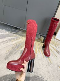 2021 Moda casual color a juego cabeza redonda botas de diseñador para mujer todo-fósforo antideslizante gamuza mujer bota vaquero tamaño 35-42