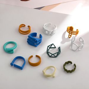 2021 Mode Geometrische Multicolor Druipende Olie Ringen voor Vrouw Korea Handgeschilderde Onregelmatige Open Ring Sieraden Accessoires