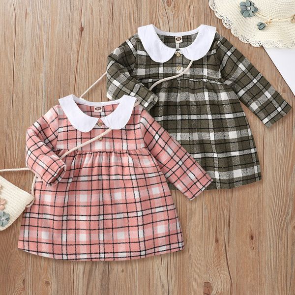 2021 vestido de niña de moda primavera otoño estampado de cuadros vestidos de bebé de manga larga ropa para niños precio de producción de fábrica concesiones