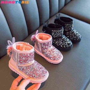 2021 Mode Meisjes Laarzen Winter Kids Schoenen Warme Katoen Pluche Inside Kinder Snowboots Non-glad voor Baby Kids Leuke Laarzen G1210