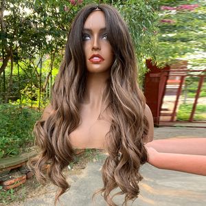 2021 mode loisirs style cheveux longs split teinture gradient fibre chimique grande vague perruque tempérament dame avant dentelle casque de haute qualité