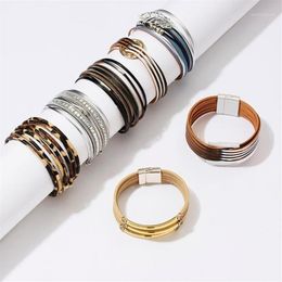 2021 Mode Luipaard Lederen Armbanden Voor Vrouwen Armbanden Armbanden Multilayer Geometrische Magnetische Gesp Wrap Armband Jewelry1220R