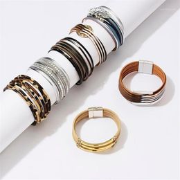 2021 Mode Luipaard Lederen Armbanden Voor Vrouwen Armbanden Armbanden Multilayer Geometrische Magnetische Gesp Wrap Armband Jewelry1271w