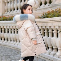 2021 mode longue fille doudoune véritable fourrure de raton laveur col à capuche Parka manteau pour enfants vêtements d'hiver rembourré neige veste TZ846 H0909