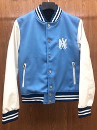 Veste en cuir pour hommes, classique, à la mode, avec lettres bleues brodées, manteaux style Baseball, Streetwear, vêtements d'extérieur, 2021