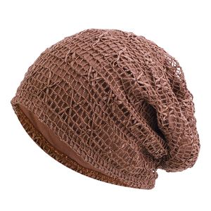 Gorro holgado de malla de moda para mujer, gorros de doble capa para mantener el calor, gorros elásticos, gorros de encaje para mujer 2021