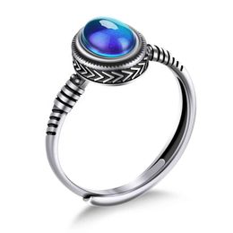 2021 Mode Moeder Gift Verstelbare Maat Sieraden S925 Sterling Sier Change Color Stone Mood Ring