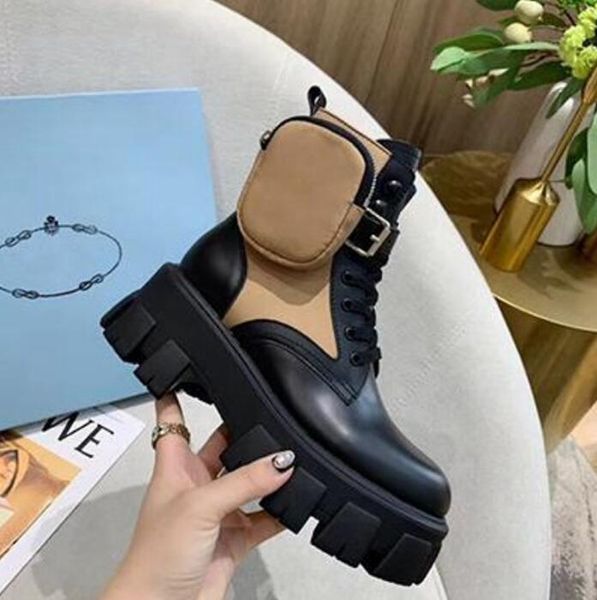 2021 Moda Roman Boots Mujeres Diseñadores Rois zapatos Tobillo Martin Boot Pocket Black Bootss Nylon Militar Inspirado Combate con caja pequeño tamaño grande 35-41