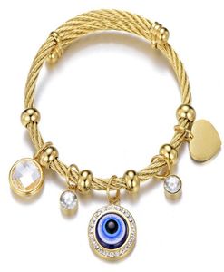 2021 Mode Simple Evil Eye En Acier Inoxydable Or Turc Islamique Femmes Bracelet Bracelet Oeil Bleu Charme Taille Bracelet Réglable 2802261