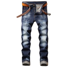 2021 Mode Kleine Straight Stretch Heren Jeans Descendants Geborduurde Karakter Slanke Trendy Broek Pantalons Giet Hommes