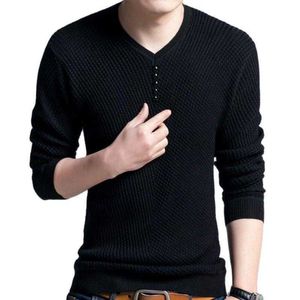 2021 Mode Lente Herfst V-hals Pullover Trui Mannen Slanke Fit Lange Mouw Shirt Man Wol Robe Trek Homme Gebreide truien Y0907