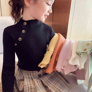 Pull tricoté à col roulé pour filles de 2 à 14 ans, vêtements chauds pour enfants, mode printemps 2021, 0913