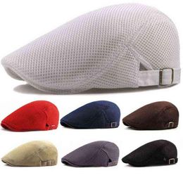 2021 модные летние мужские шапки с дышащей сеткой, кепки для газетных мальчиков, уличные Gorros, модные солнцезащитные шляпы, плоская кепка, унисекс, регулируемые кепки Go2277265