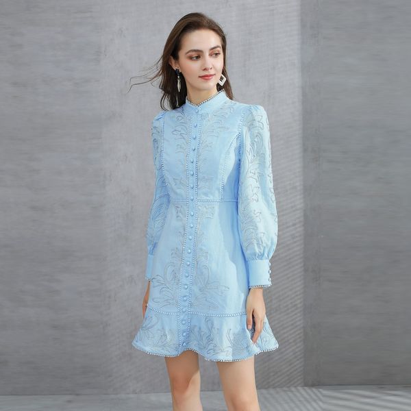 2021 Tendance de la mode printemps style estival robe o-cou d'impression broderie milan piste manches longues robe de même style robe longue jupe longue