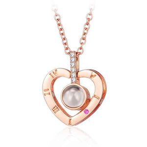 2021 Fashion Valentin Day geschenken Love Memory Projection Reaction 100 Languag I Love You Brass Women Necklace