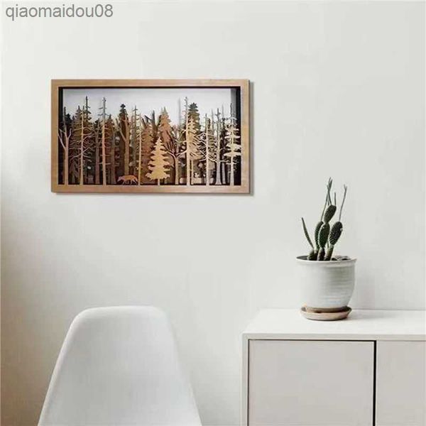 2021 Mode Mur Art Décor En Bois Sculpté Chambre Mystérieuse Arbres Multicouches Intérieur Salon Maison Forêt Bois Décoration Oeuvre L230704