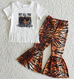 2021 Mode hele peuter babymeisjes Designer Designer kleding Boutique Bell Bottom Pants Outfits Tiger Print Tassel Decoration Girls 7260465