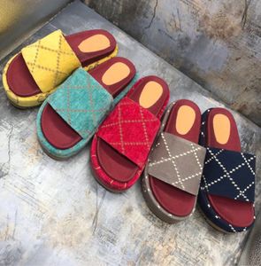 2021 mode femmes originale diapositive sandale concepteur plate-forme pantoufle en cuir véritable toile fraise Beige chaussons plage pantoufle chaussures de plein air