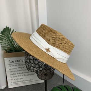 Chapeau de soleil tissé à larges bords, chapeau d'été pour femmes, casquette large abeille, Parent-enfant, visière plate, chapeaux de paille tissés, 24SS