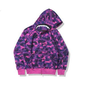 2021 Mode Zip-front Shark Hoodie Camouflage Sweatshirt Cardigan Hoodies Hip Hop Letters Lange Mouw Pluche Mens Dames Coats Baun#