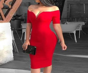 2021 vrouwelijke sexy diepe vneck off schouder bodycon jurk dames korte mouw massieve schede midi jurk4087204