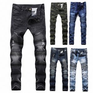 2021 Fi Hip Hop Patch Hommes Rétro Jeans Genou Rap Trou Zippé Biker Jeans Hommes Lâche Slim Détruit Déchiré Denim Homme Jeans K88B #