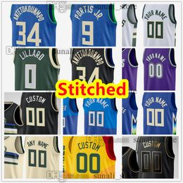 Gestikte basketbalshirts voor heren Damian 0 Lillard Giannis 34 Antetokounmpo Brook 11 Lopez Bobby Portis Jr. Khris Middleton Jack 43 Sikma Ray 34 Allen Oscar 1 Robertson