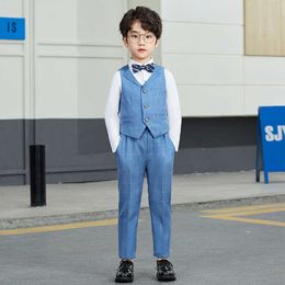 2021 Flower Boys Wedding England Style Formal Plaid Tuxedo Suit Kids Blazer Party Photography Set Performance Dress Costume