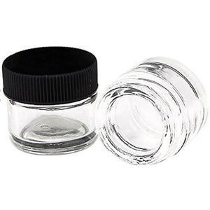 2021 Bouteille de pot en verre transparent de 5 ml de qualité alimentaire avec capuchon noir pour les extraits Delta 8 DAB Shatter Live Résine Concentrés de cire de colophane Conteneurs