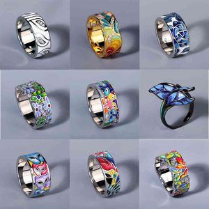 2021 para mujer, joyería de fiesta creativa hecha a mano esmaltada para mujer, anillos artesanales de epoxi para mujer
