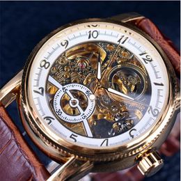 2021 Forsining Marque De Luxe Gravure Creuse Squelette Casual Designer Noir Or Cas Gear Lunette Montres Hommes Automatique Watches296F