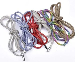 2021 Full Rhinestone Crafts DIY Drawstring Trousers Rope Cap RopeS Rainbow Shoelace Bling Belt Bowknot Lazy Elastic Shoelaces Clot1796460