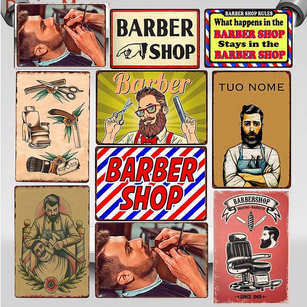 2021 Rasage et coupes de cheveux drôles Shop Metal Sign Metal Sign Vintage Men's Hairstyle Tattoos Plaques Classic Iron Painting Bar Decoration Wy78