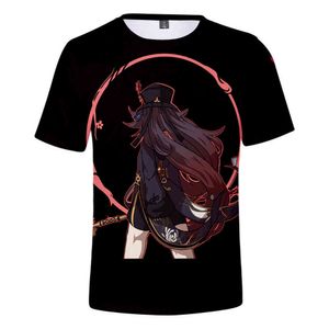 2021 Genshin Impacto Hu Tao Kawaii Camiseta Impresión 3D Hombres Mujeres Verano Fresco Lindo O-Cuello Niño Camiseta Harajuku Ropa Y0901