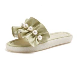 Sandalias de perlas de cuero genuino 2021 para Mujer, Sandalias de verano, Sandalias planas para Mujer, zapatos de gelatina para Mujer, Sandalias para Mujer G220518