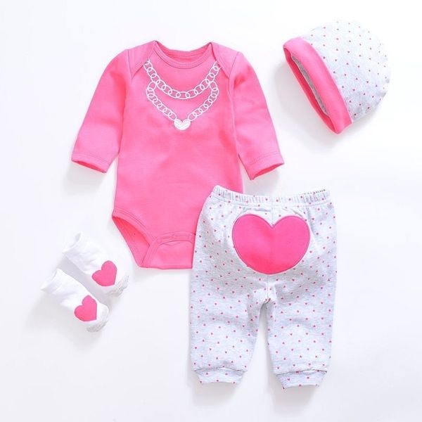 2021 fille 4 pièces/lot coton bébé garçon vêtements blanc chapeau + pantalon + combinaisons + chaussettes nouveau-né filles vêtements ensemble 210309