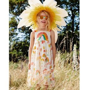 2021 meisjes regenboog katoen prinses jurk kinderen print jurger jurken ins kinderen liefde hart ruche sundress meisje kleding s1109