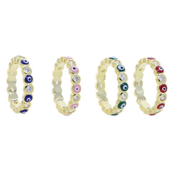 2021 Gold Couleur Stacking Femmes Doigt Bande Coloré Rouge Rose Rose Bleu Green Email Evil Eye Eternity Anneaux