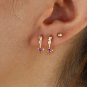 Boucles d'oreilles minimalistes colorées en forme de corne remplie d'or, en argent Sterling 2021, rose, rose, blanc, CZ, bijoux mignons pour femmes, 925