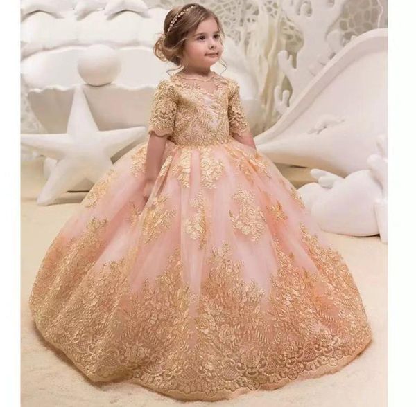 2021 GOLA GRANDZ GOLA Vestidos Princesas Princesas Pagentes de certamen Fucsia Vestidos de niña de flores de camuflaje para boda con Big 6545353