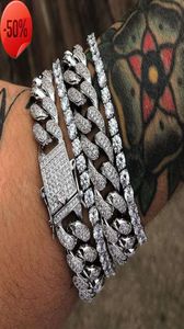2021 Bracelets en argent en or Bijoux Diamond Iced Chain Out MIAMI Cuban Link Bracelet Mens Hip Hop8160833