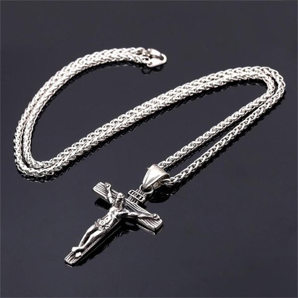 2021 or argent chaîne pour hommes jésus pièce à la mode 18K plaqué or acier inoxydable INRI Crucifix croix collier hommes