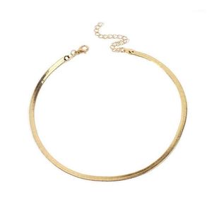 2021 Goud Verzilverd Verstelbare 5MM Platte Slang Ketting Visgraat Choker Ketting Eenvoudige Sierlijke Sieraden voor Vrouwen 15 Chock281b