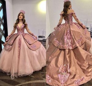 2021 Magnifique bal Quinceanera robes jupe à plusieurs niveaux motif appliqué paillettes dentelle princesse filles douce 16 robe robe de fête d'anniversaire AL7483