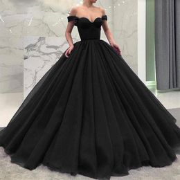 2021 Gotische Zwarte Trouwjurken Prinses Baljurk Uit De Schouder Charmante Bruidsjurken Corset Up Back Designer Lady Marriage 250z
